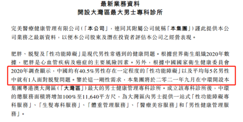 完美医疗开设男士专科诊所 披露40.5%中国男性存在性功能障碍(常山專科診所)