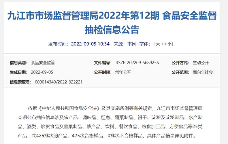 江西省九江市市场监管局关于425批次食品抽检的通告（2022年第11期）(超市風景名勝有限公司)