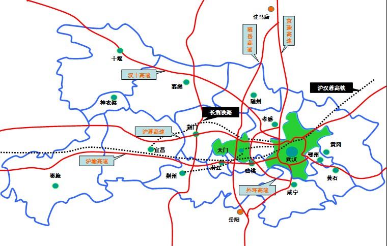 湖北省主要城市之间的距离1、武汉—宜昌：320千米2、(城市距離關註)